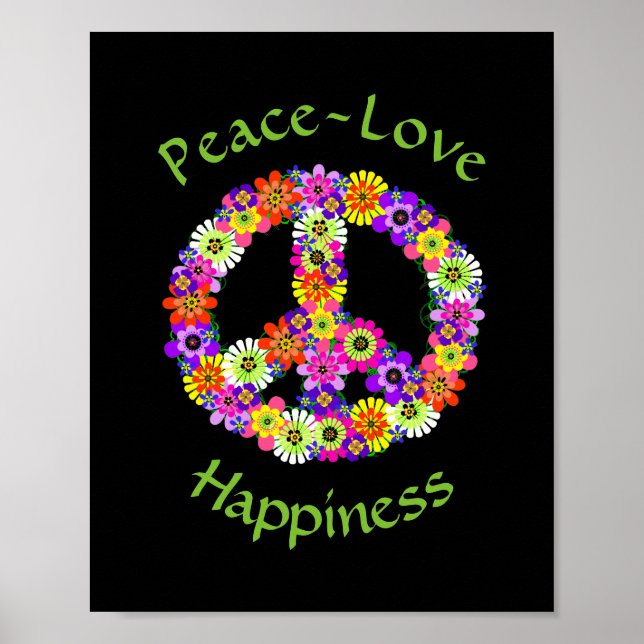 Peace Sign Floral Peace Love Happiness (Front)