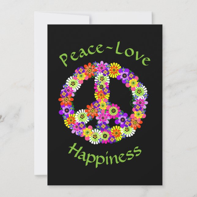 Peace Sign Floral Peace Love Happiness Card (Front)