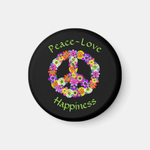 Peace Sign Floral Peace Love Happiness Magnet