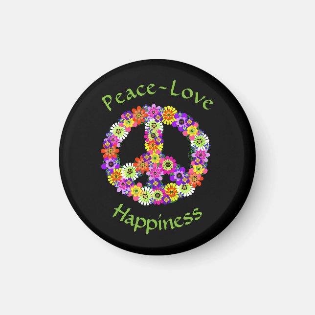 Peace Sign Floral Peace Love Happiness Magnet (Front)