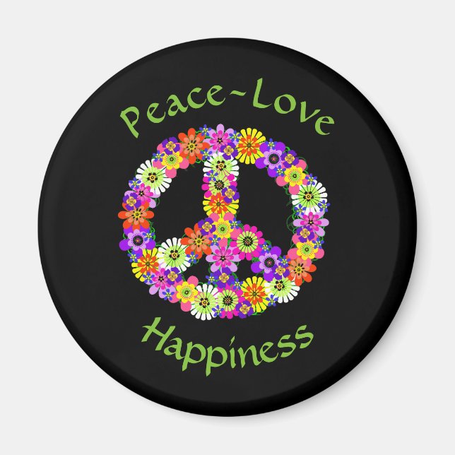 Peace Sign Floral Peace Love Happiness Magnet (Front)