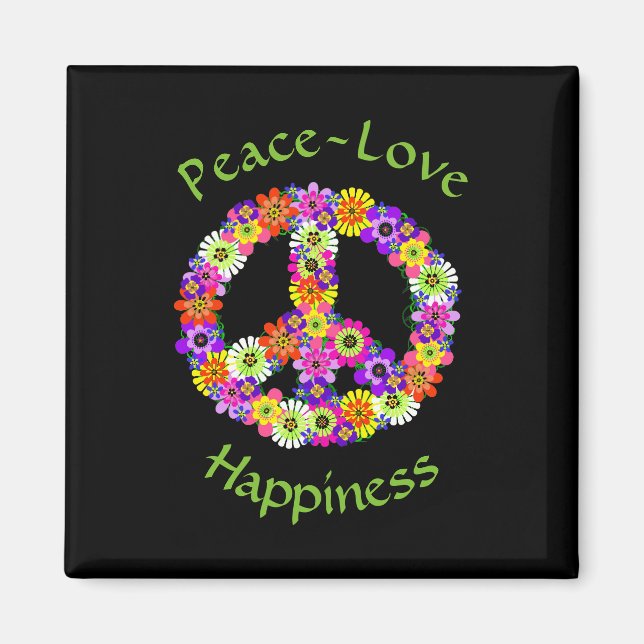 Peace Sign Floral Peace Love Happiness Magnet (Front)