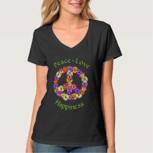 Peace Sign Floral Peace Love Happiness T-Shirt