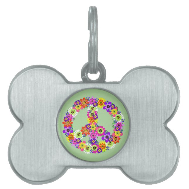 Peace Sign Floral Pet ID Tag (Front)