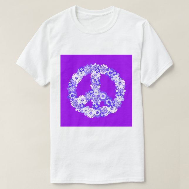 Peace Sign Floral Purple T-Shirt (Design Front)
