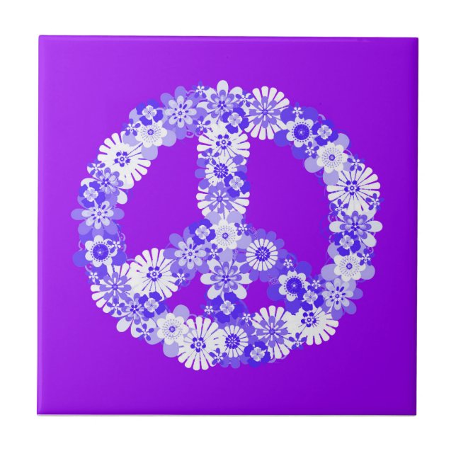 Peace Sign Floral Purple Tile (Front)