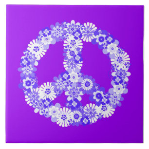 Peace Sign Floral Purple Tile