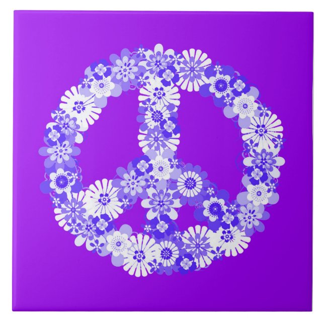 Peace Sign Floral Purple Tile (Front)