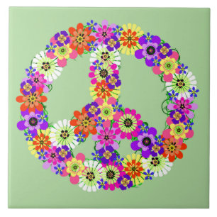 Peace Sign Floral Tile