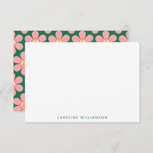 Peace Sign Flower Green Pink Baby Shower Name Card (Front/Back)
