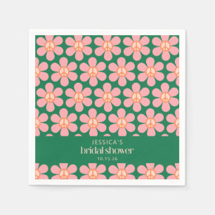Peace Sign Flower Green Pink Custom Bridal Shower Napkin