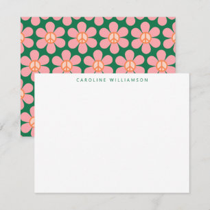 Peace Sign Flower Green Pink Custom Stationery Card