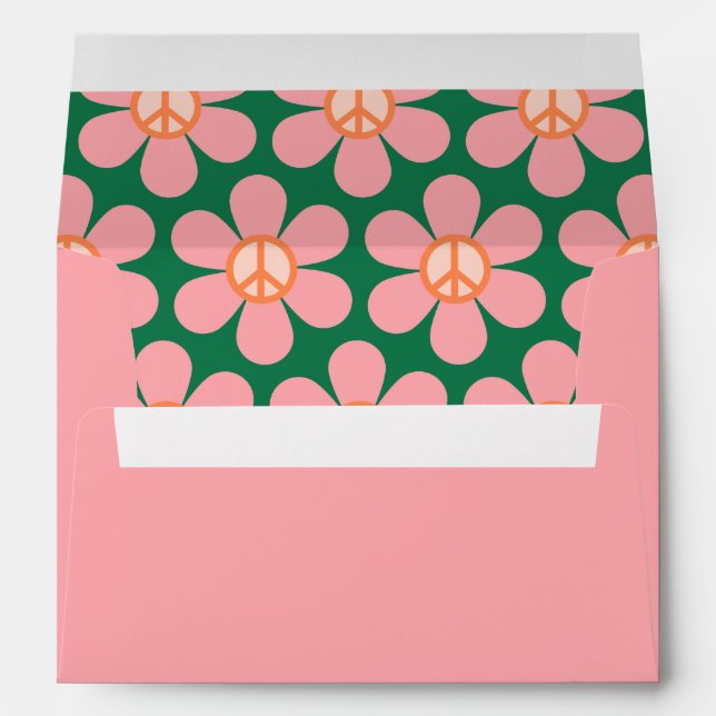 Peace Sign Flower Pink Baby Shower Return Address Envelope (Back (Bottom))