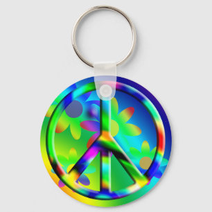 Peace Sign Flower Power Hippie Keychain