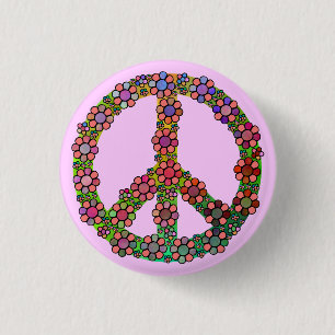 Peace Sign Flower Symbol Colourful 3 Cm Round Badge