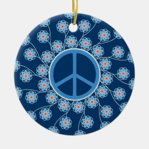 Peace Sign Flowers Ceramic Tree Decoration