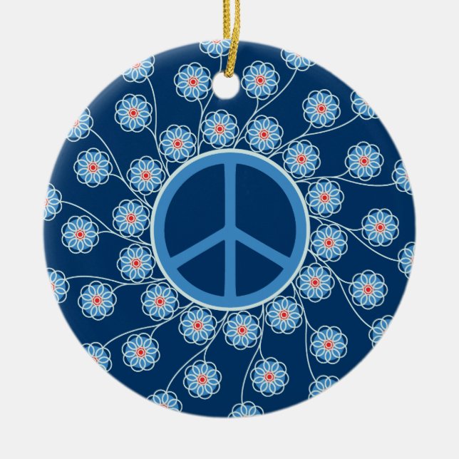 Peace Sign Flowers Ceramic Tree Decoration (Front)