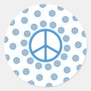 Peace Sign Flowers Classic Round Sticker