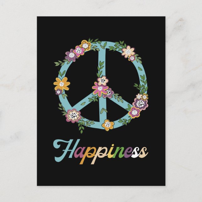 Peace Sign Flowers Colourful Happiness Hippie Postcard (Front)