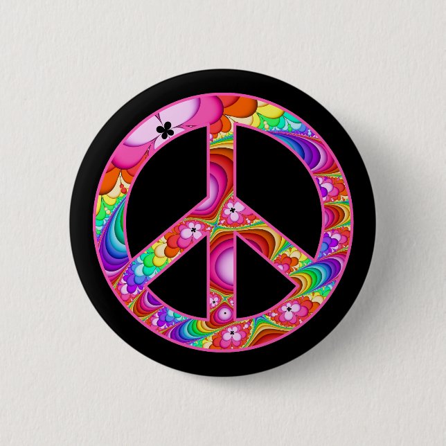 Peace Sign Fractal Groovy Trip 6 Cm Round Badge (Front)