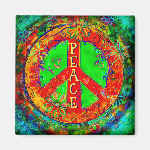 Peace Sign Fun Hippie Colourful Floral Inspirivity Magnet