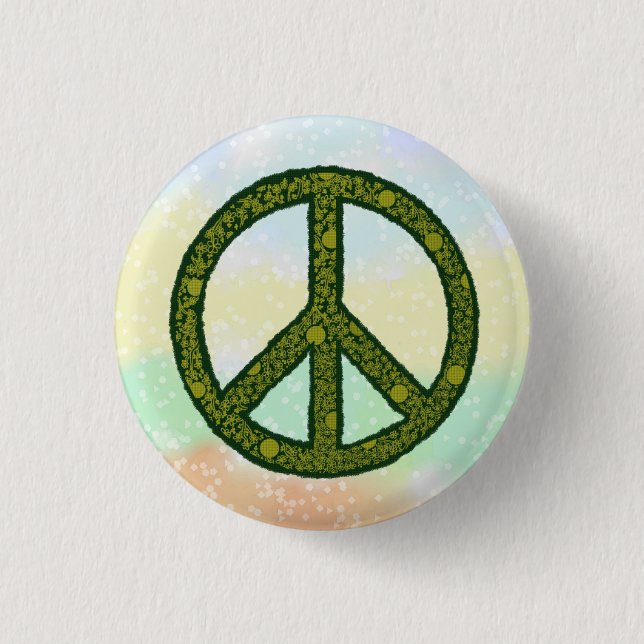 peace sign green 3 cm round badge (Front)