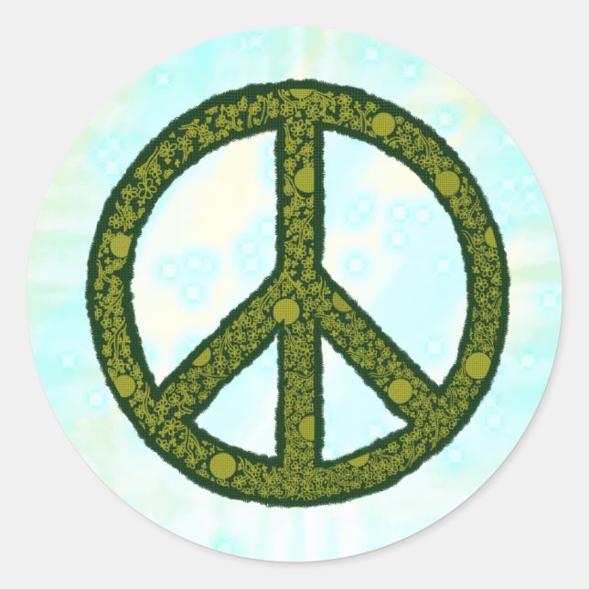 peace sign green classic round sticker (Front)