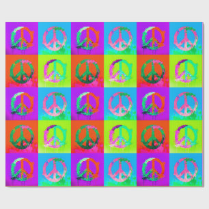 Peace sign groovy tie dye graffiti spray paint art wrapping paper