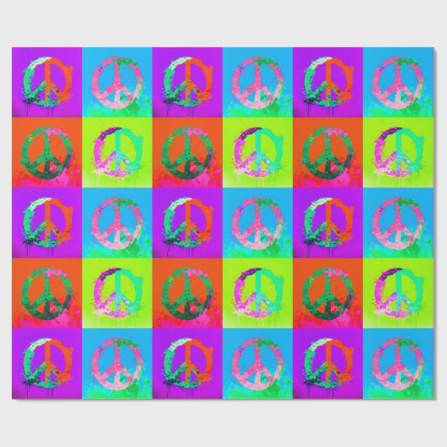 Peace sign groovy tie dye graffiti spray paint art wrapping paper (Flat)