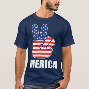 Peace Sign Hand 4th Of July American Flag Merica T-Shirt