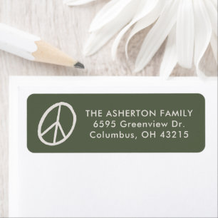 Peace sign hand drawn green holiday return address