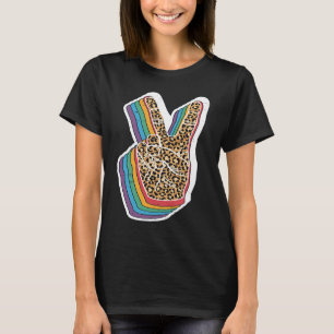 Peace Sign Hand Leopard Print Hippie T-Shirt