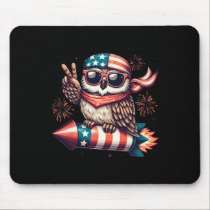 Peace Sign Hand Owl Firework American Usa Flag 4th Mouse Mat