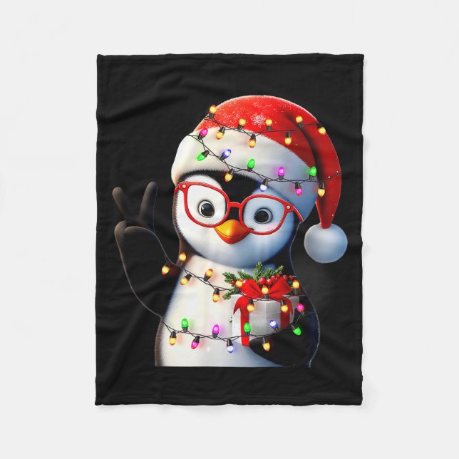 Peace Sign Hand Penguin Santa Christmas Penguin Pa Fleece Blanket (Front)