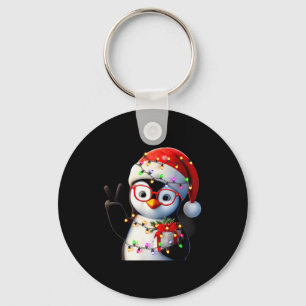 Peace Sign Hand Penguin Santa Christmas Penguin Pa Key Ring