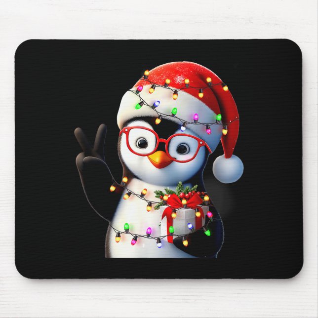 Peace Sign Hand Penguin Santa Christmas Penguin Pa Mouse Mat (Front)