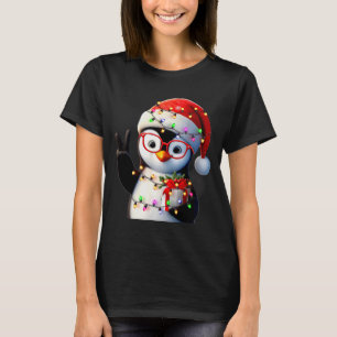 Peace Sign Hand Penguin Santa Christmas Penguin Pa T-Shirt