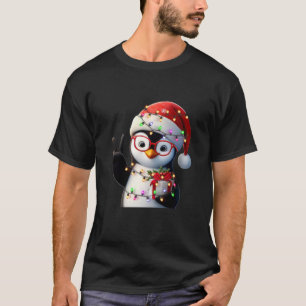 Peace Sign Hand Penguin Santa Christmas Penguin Pa T-Shirt