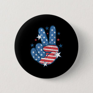 Peace Sign Hand Usa Flag 4th Of July Patriotic Men 6 Cm Round Badge