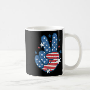 Peace Sign Hand Usa Flag 4th Of July Patriotic Men Coffee Mug