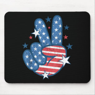 Peace Sign Hand Usa Flag 4th Of July Patriotic Men Mouse Mat