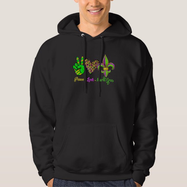 Peace Sign Heart Fleur De Lys Peace Love Mardi Gra Hoodie (Front)