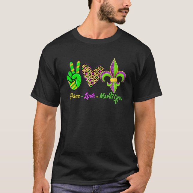 Peace Sign Heart Fleur De Lys Peace Love Mardi Gra T-Shirt (Front)