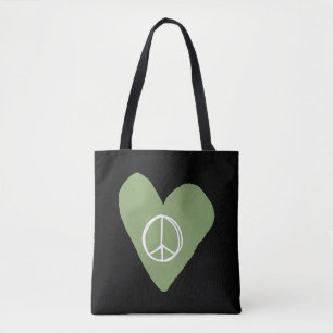 Peace Sign Heart Tote Bag