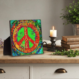 Peace Sign Hippie Fun Floral Whimsical Easel Plaque