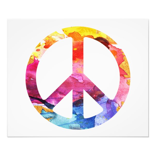 Peace Sign Hippie Girl 70s Watercolor Art (Front)