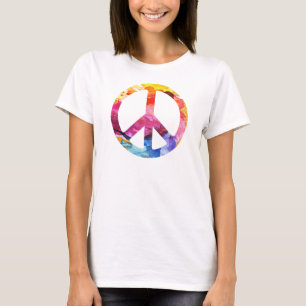 Peace Sign Hippie Girl 70s Watercolor Art T-Shirt