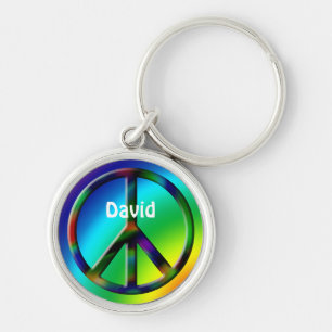 Peace Sign Hippie Personalised Key Ring