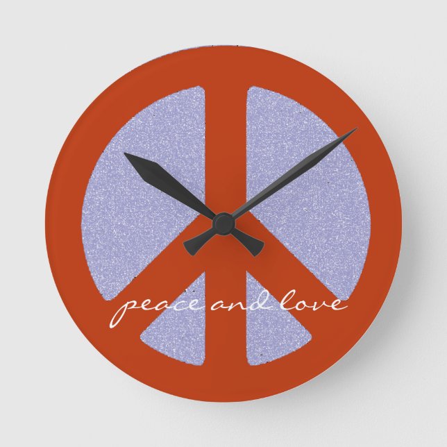 peace sign, hippies retro round clock (Front)