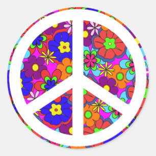 Peace Sign Hippy Retro Flowers Classic Round Sticker